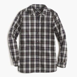 J. Crew holiday button down forest plaid shrunken boy shirt Christmas festive